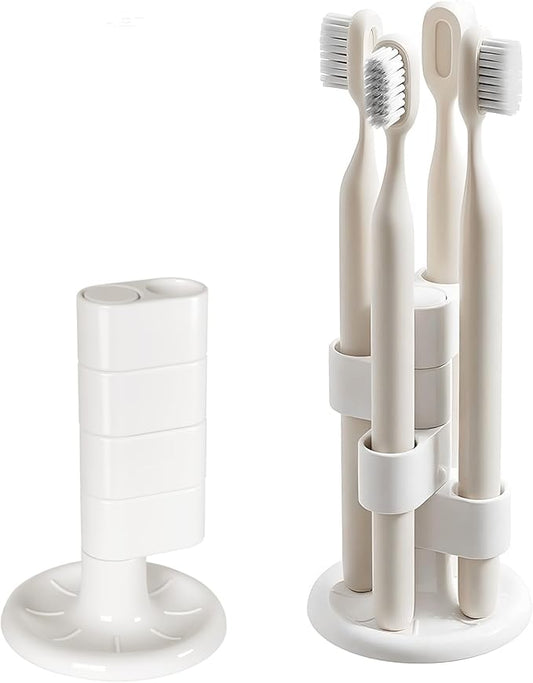 360° Rotating Toothbrush Holder with 4-Slot Design & Non-Slip Base – Bathroom, Vanity & Travel Organizer for Brushes, Razors, Pens | Family & Travel Essentials (2 Pack)