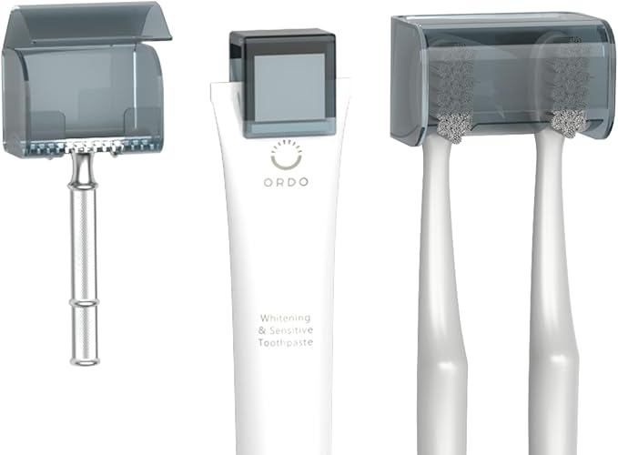 3 Pack Toothbrush Holders Toothpaste Clip and Razor Holder with Cover for Bathroom,Wall Mounted, Self Adhesive, Waterproof, 2 Slots Plastic Toothbrush Organizer Storage