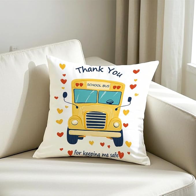 Cirzone School Bus Driver Gifts -18x18Inch Throw Pillow Cover Cute Bus Driver Appreciation Gifts with Gift Box Perfect Birthday Father's Day Pillow Cover Gifts for Home Sofa Decor