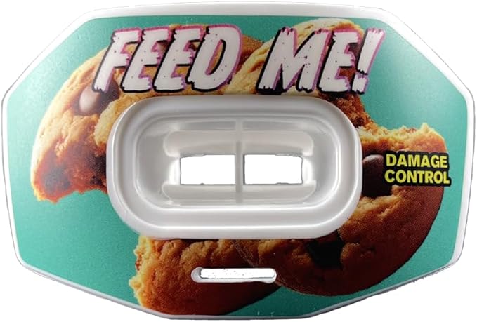 DAMAGE CONTROL Youth Football Mouth Guard – Breathable No Boil Mouthpiece, Protects Lips & Teeth, Works with Braces, Includes Helmet Strap – Sports Gear & Accessories (Feed Me!)