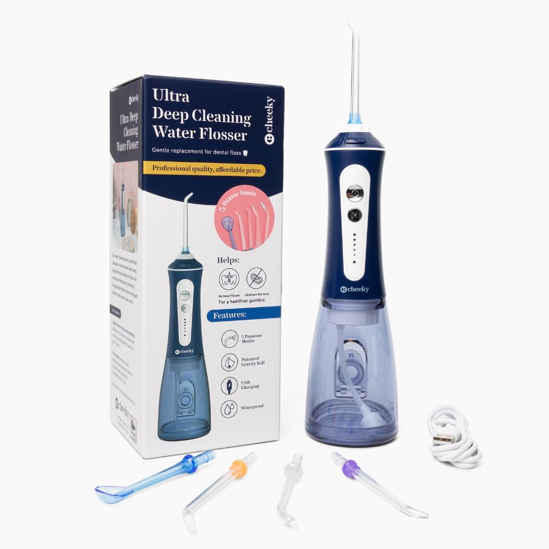 Cheeky Cordless Water Flosser with 5 Floss Heads, 5 Pressure Modes, and Rechargeable Battery, 300 mL Water Tank, Deep Tooth and Gum Cleaning