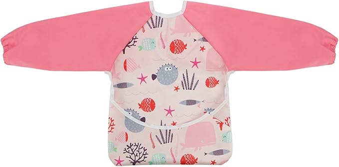 Infant Toddler Baby Waterproof Sleeved Bib, Bib with Sleeves&Pocket, 6-24 Months