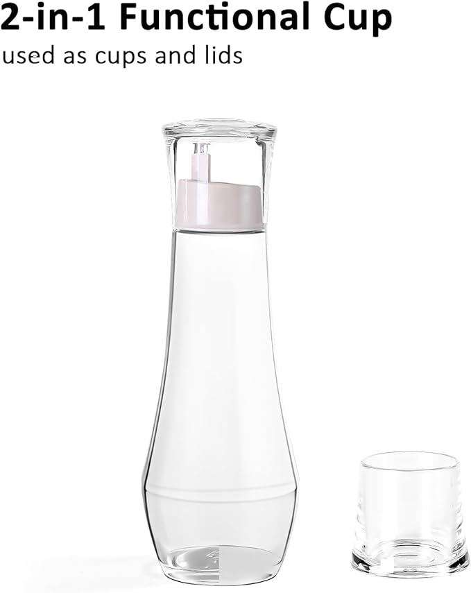 Mouthwash Dispenser For Bathroom, Glass Mouth Wash Dispensers With Cup, Mouthwash Container Bottle Holder For Adults/Kid, 8.8 OZ, Set Of 2