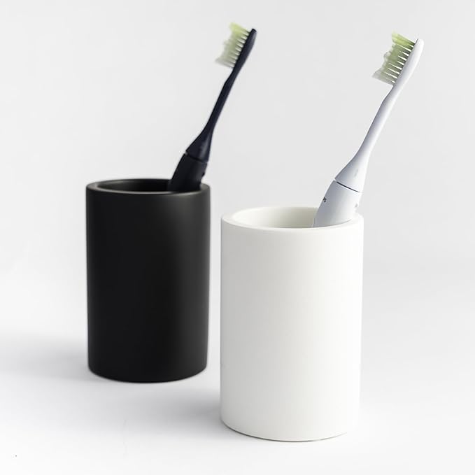 White Resin Bathroom Tumbler Cup - White Toothbrush Holder, 4x2.75 Inch, 12oz Capacity, Minimalist Vanity Countertop Organizer