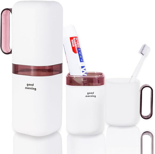 Toothbrush Travel Case,Toothbrush Holder and Rinse Cup with Handle Travel Toothbrush Cup,Multifunctional Toothbrush Cover,Large Capacit Travel Toothbrush Holder with Mouthwash Cup Purple