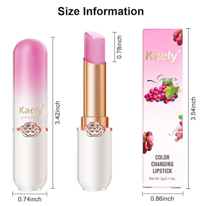 Kaely 3Pcs Peach Strawberry Grape Hydrating Lipstick Tinted Lip Balm, Color Changing PH Lipstick Makeup, Korean Magic Lip Stain Long Lasting Waterproof, labiales magicos 24 horas originales