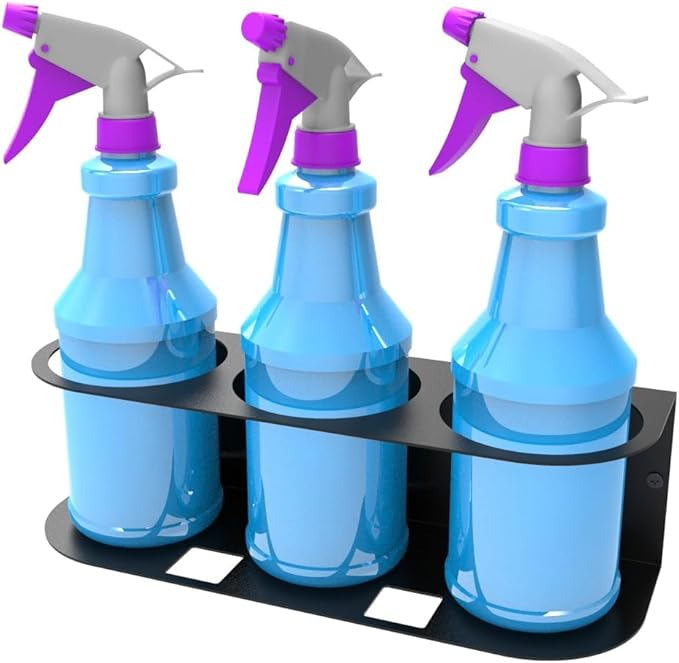 JINGCHENGMEI 2Pcs of 3 Spray Bottles Holder, Steel Wall Mount Storage Organizer for All-Purpose at Garage and Home (SBH-3B2Pcs)