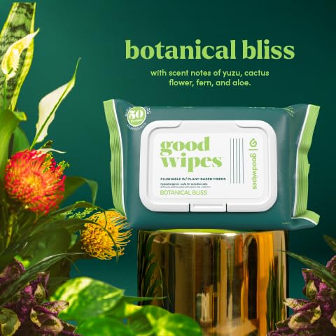 goodwipes Flushable Wipes - Individually Wrapped Butt Wipe for On-the-Go Adults - Portable Mini Wipes - Travel Essentials - Sewer & Septic Safe - Botanical Bliss, 32 Count (1 Pack)