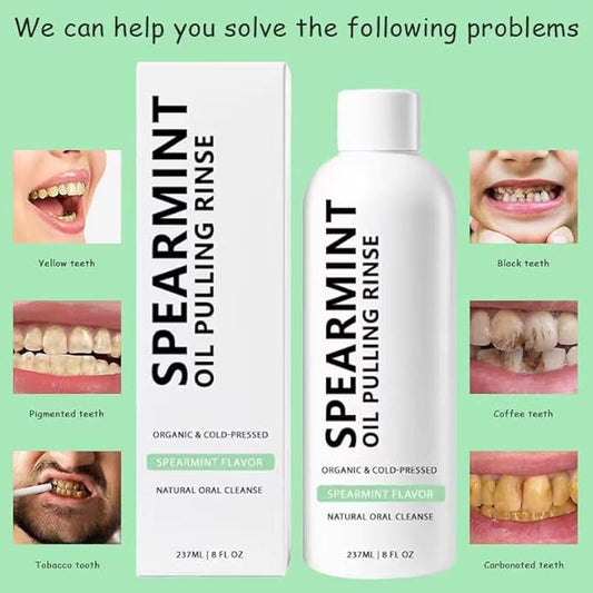 White Spearmint Oil Pulling Rinse, Cold-Pressed Coconut Mouthwash for Teeth Whitening, Powerful Organic Peppermint Oil Maintain Gum Health & Freshness Breath, Mint Mouthwash (8 fl oz)
