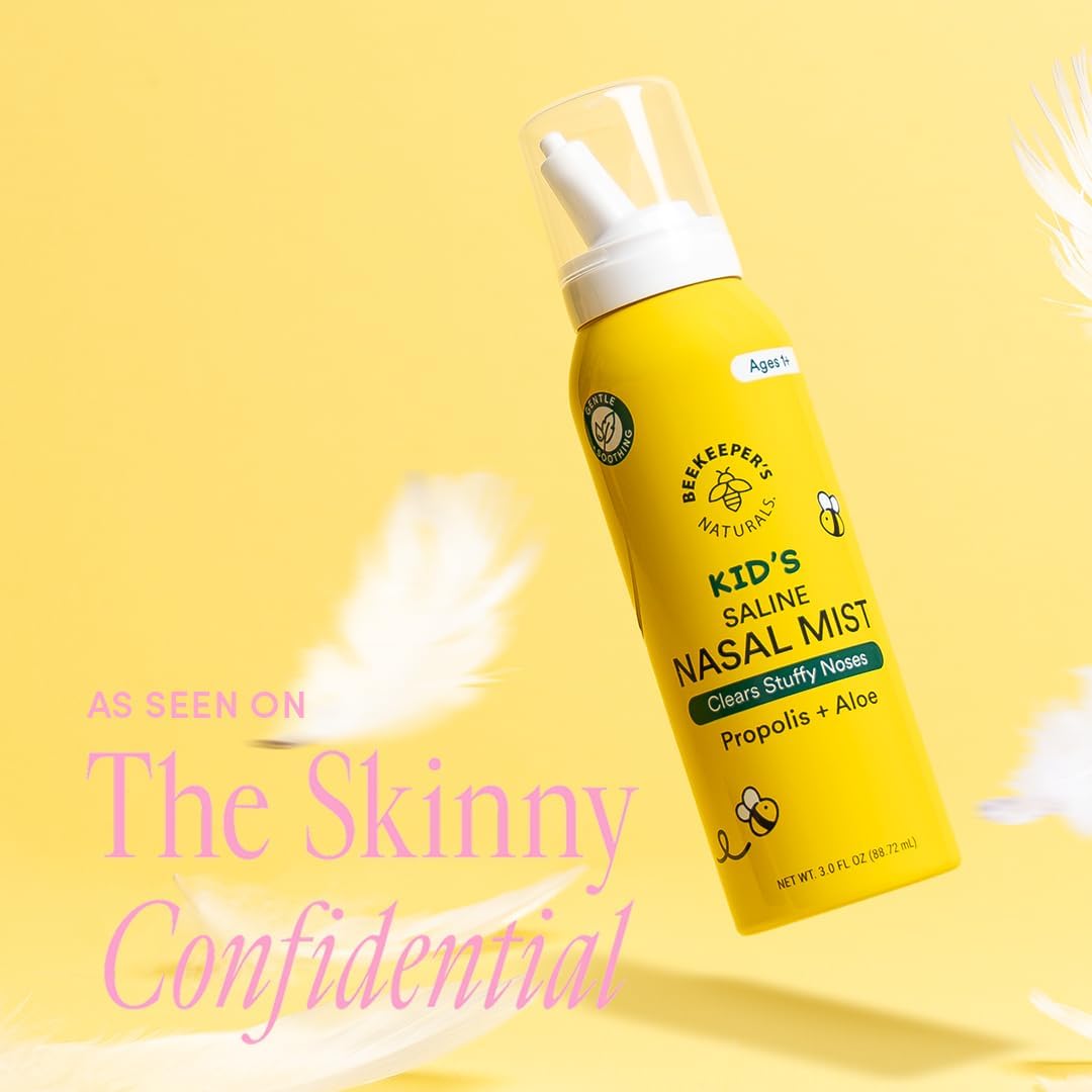 Kids' Saline Nasal Mist by Beekeeper's Naturals, Clears Stuff Noses, Nasal Spray for Kids 1+ w/ Saline, Aloe & Propolis, 3 fl oz