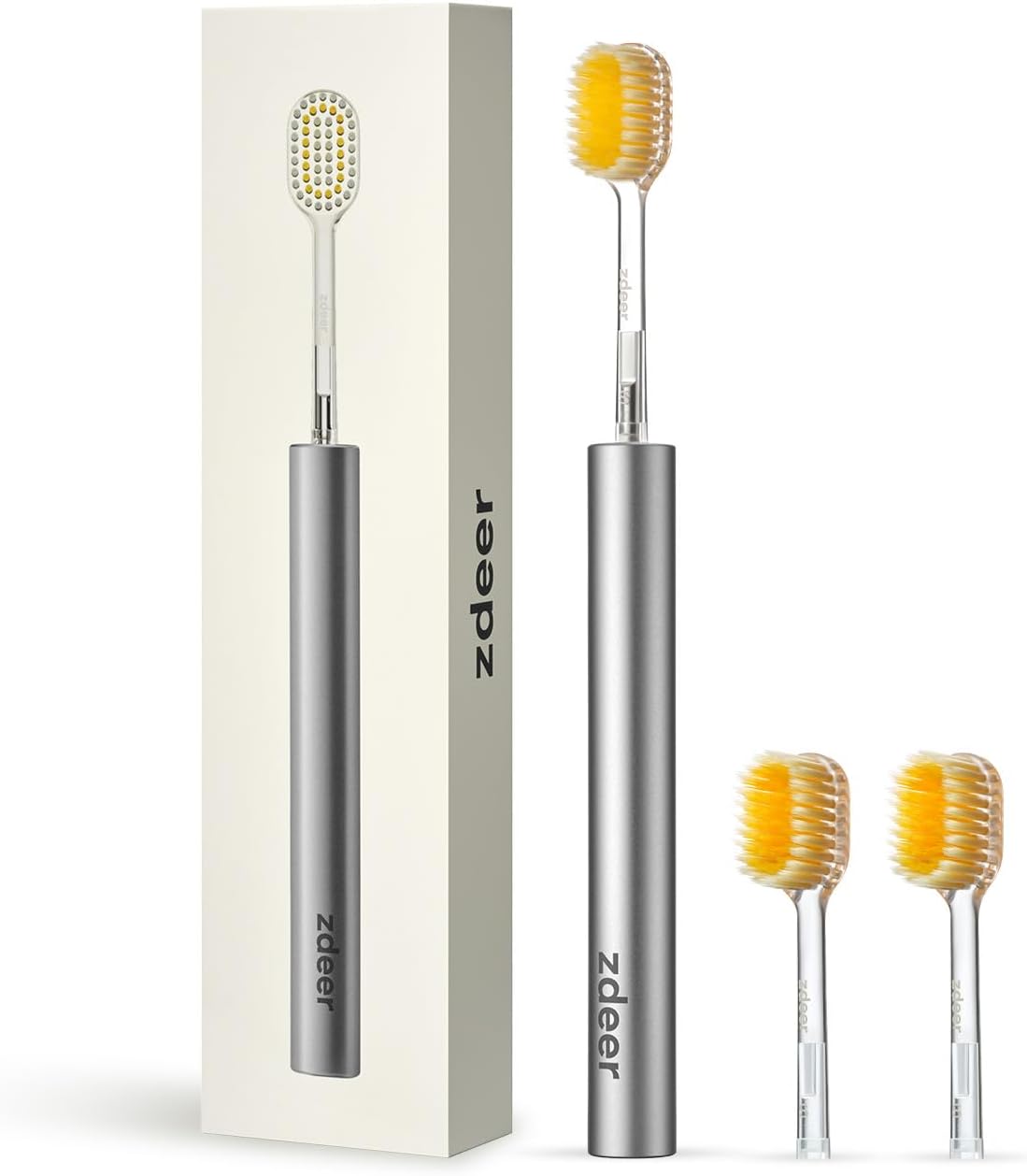 Ultra Soft Manual Toothbrushes for Adults Sensitive Gums– Eco-Friendly Aluminum Alloy+ABS Handle with 3 Replaceable Gum Care Heads, Gentle Wide Bristles for Sensitive Teeth & Gums