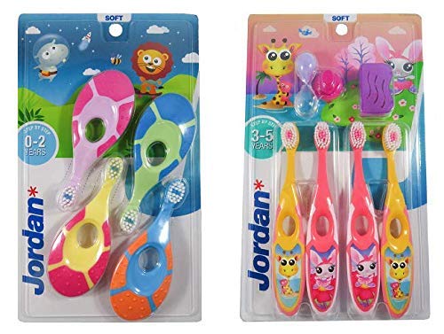 Jordan* | Step 1 + Step 2 Toothbrush Pack | Pack of Toothbrushes for Babies 0-2 Years and Children 3-5 Years Old | 4 + 4 Units