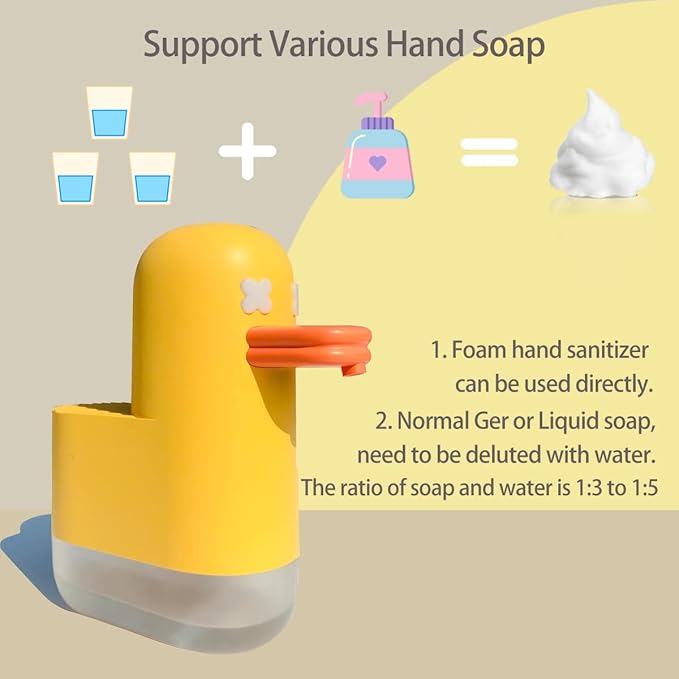 Automatic Soap Dispenser, Rechargeable Foaming Soap Dispenser, IPX4 Waterproof, Bubble Duck Soap Dispenser for Kids, Foam Sanitizer Dispenser for Kitchen, Bathroom, Restaurant, Office(350Ml,12Oz)