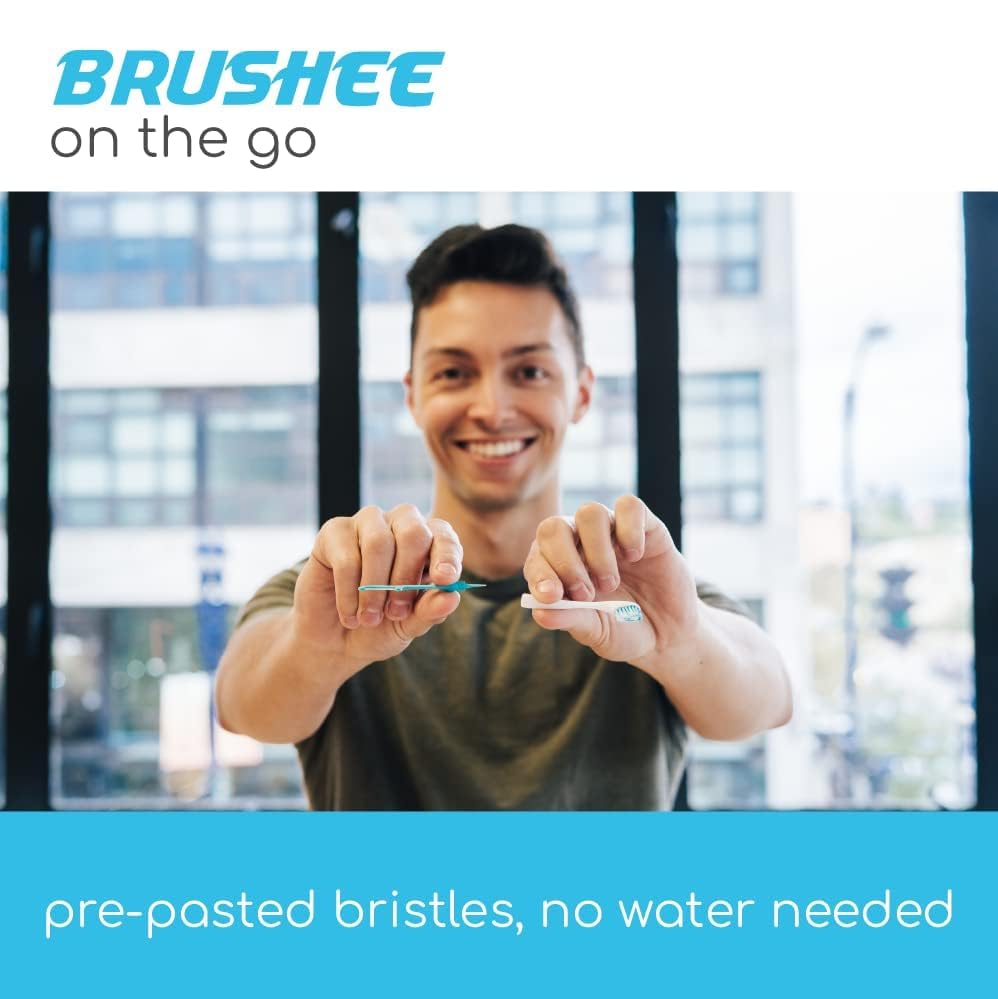 Brushee - The Evolution of Oral Care | 4-in-1 Tool (Paste + Brush + Floss + Pick) | Individually Wrapped | Disposable | Prepasted Travel Toothbrushes | Small Adult Toothbrush - (24-Pack)