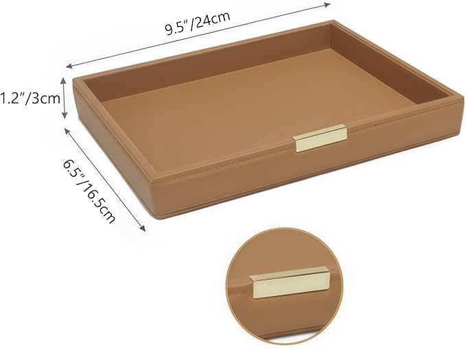 Vanity Organizer Tray for Bathroom Bedroom Dresser, Leather Valet Tray for Nightstand, Decorative Tray for Watch Jewelry Perfume Phone Storage (Brown)