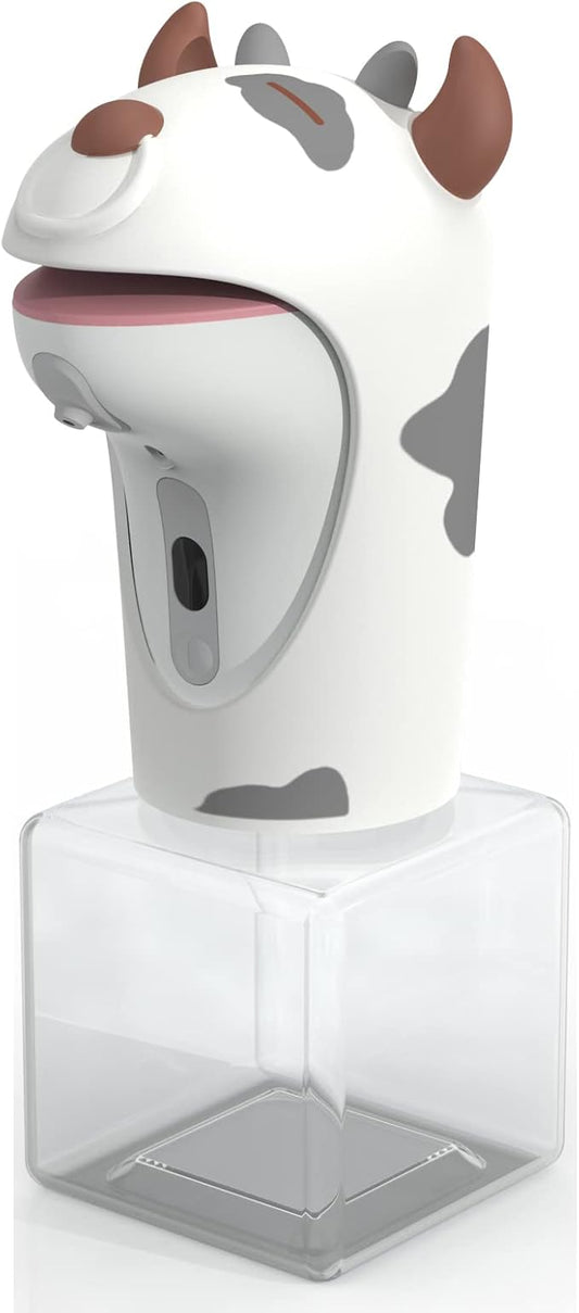 Automatic Soap Dispenser,Foaming Touchless Hand Soap Dispenser for Kids,IPX6 Waterproof Cute Cow Foam Sanitizer Dispenser for Bathroom Countertop, 8.7oz/250ML(Whit