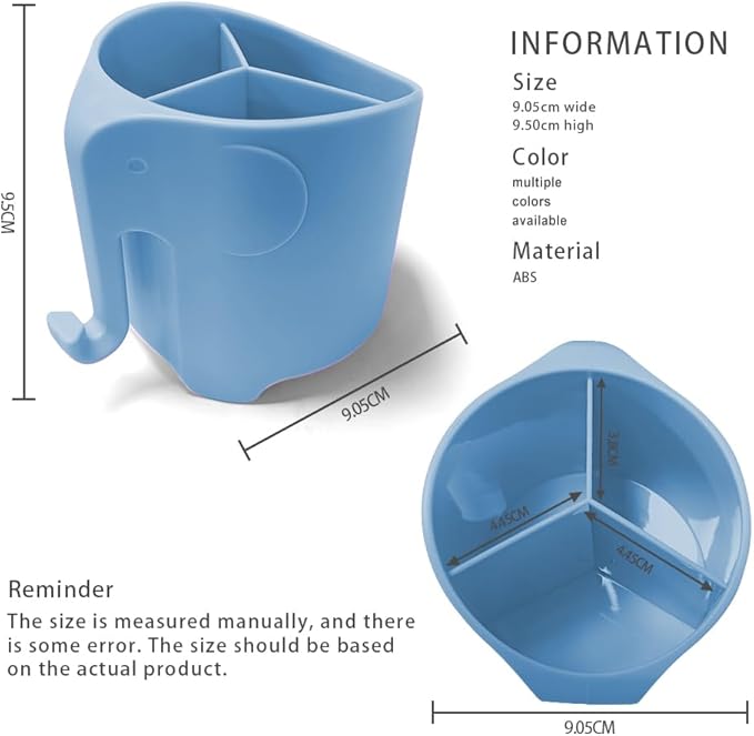 Kids Toothbrush Holder, Cute Elephant Toothbrush Holders for Toddler, Toothbrush Toothpaste Holder for Bathroom, Toothbrush Organizer with 3 Slots and a Hook, Sky Blue