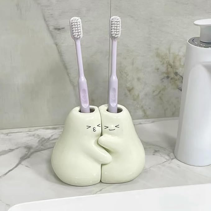 Ceramic Toothbrush Holder for Bathroom, Set of 2 Cute Tooth Brush Holders Pencil Holder for Bathroom Countertop Home Office Table Decor