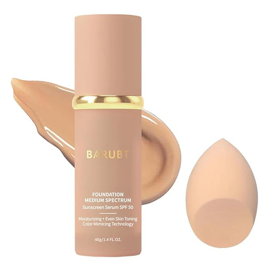 4 in 1 Color Changing Foundation Liquid with SPF 50 - Full Coverage Concealer, Medium Spectrum Foundation Makeup Cream Moisturizing Nourishing, Waterproof, for All Skins Women&Men 1.41 FL.OZ