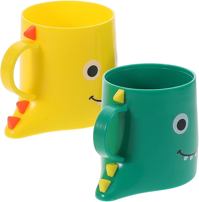 ABOOFAN 2Pcs Cute Dinosaur Toothbrush Cup for Kids Toddler Unbreakable Plastic Bathroom Tumbler Cup Multipurpose Toothbrush Holder for Bathroom Kitchen