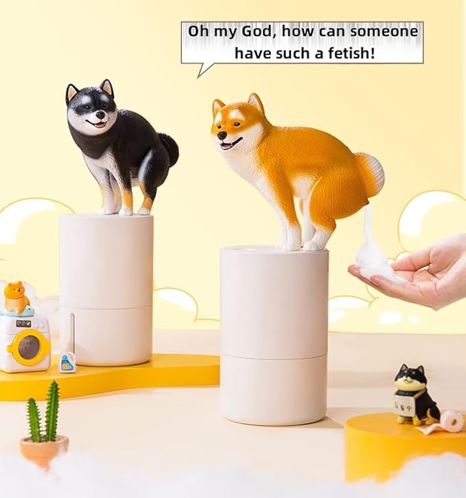 Fun Animal Series Foam Soap Dispenser-Shiba Inu,Pigeon,Shaped Foam Hand Washer,Automatic Soap Dispenser for Bathroom & Kitchen, Hilarious Gift for Kids, Adults (Shiba Inu Series (Black Shiba))
