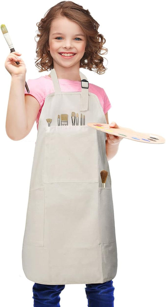 FreeNFond Kids Apron Adjustable Child Apron with 4 Pockets for Baking Painting