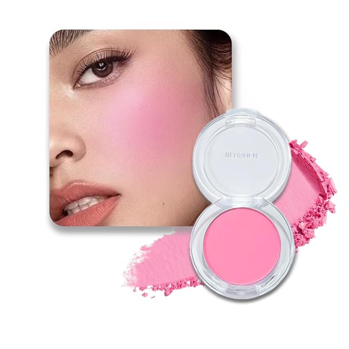 Blush for Cheeks Makeup Palette, Natural Matte Cream Powder Single Blushes for Eye and Cheek, Buildable Long-Lasting Color, Vegan & Cruelty-Free, Everyday Makeup Look for Women, #02-Rose Pink