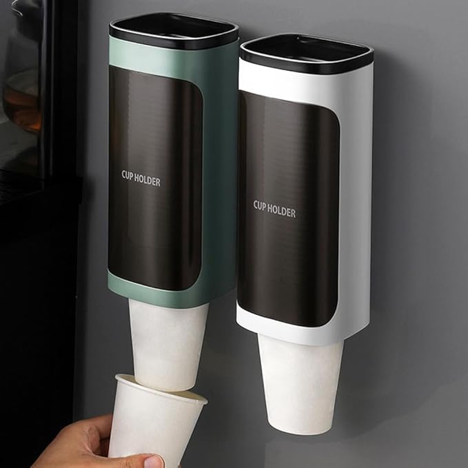 2 Pcs Cup Dispenser Wall Mounted, Bathroom Cup Dispenser Holder for 3oz-9.5oz Disposable Paper and Plastic Cups, Water Cooler Cup Dispenser with Adhesive Plate (Large Green)