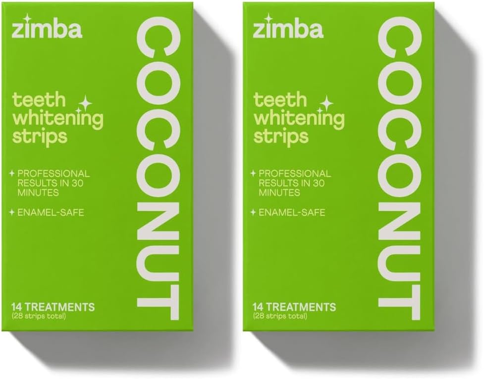 Zimba Coconut 2PK Teeth Whitening Strips for Teeth Sensitive, White Strips for Teeth Whitening, Teeth Whitener Stain Remover 28 White Strips Included Per Pack, 28 Day Treatment