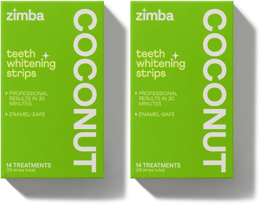 Zimba Coconut 2PK Teeth Whitening Strips for Teeth Sensitive, White Strips for Teeth Whitening, Teeth Whitener Stain Remover 28 White Strips Included Per Pack, 28 Day Treatment