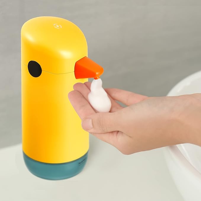 2 Piece Automatic Yellow Duck Soap Dispenser - Foaming, Touchless, Battery Powered for Bathroom & Kitchen