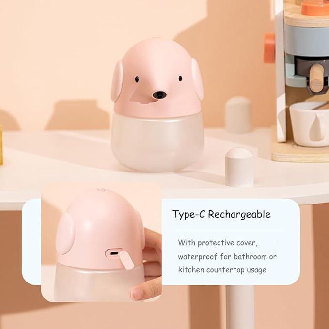 Automatic Soap Dispenser for Kids- Cute Pink Elephant Touchless Foaming Hand Soap Dispenser, Waterproof & USB Rechargeable, 13.5oz/ 400ml for Bathroom Countertop, Kitchen, Preschool Children