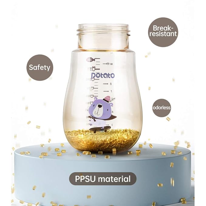 POTATO Sippy Cups for Toddlers with Straw Spill Proof, PPSU Learner Cup with Handle for Boy, Water Bottle for Baby 6 Months with 2 Type of Spout, 10 Ounce Blue