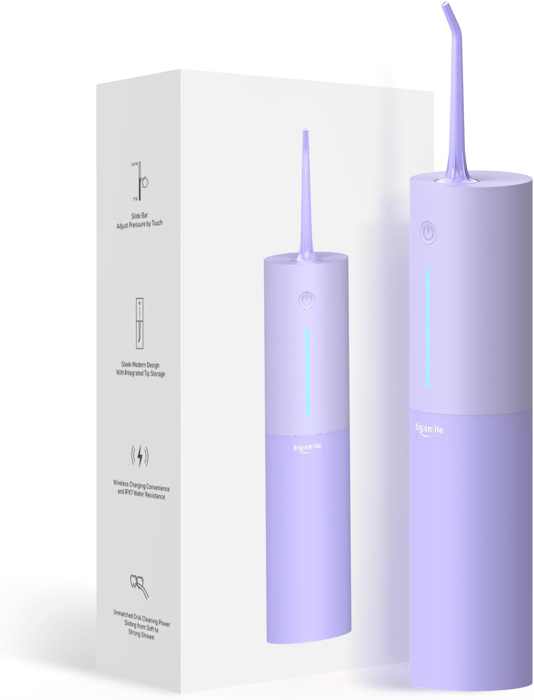 Bigsmile Water Dental Flosser, Rechargeable Oral Doucher, IPX7 Waterproof, Professional Teeth Cleaning, Effectively Keep Mouth Clean and Healthy (Purple)