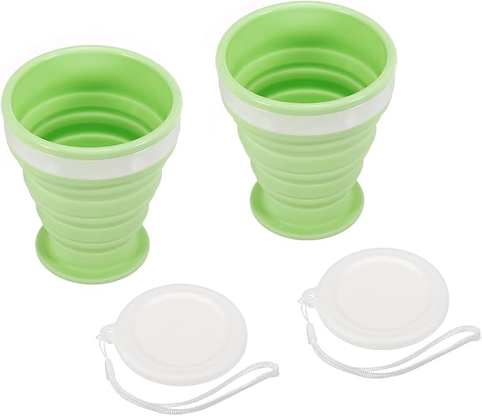PATIKIL Collapsible Cup, 2 Pack 200mL Travel Folding Cup Silicone Portable Drinking Cup for Camping Hiking Outdoors, Green