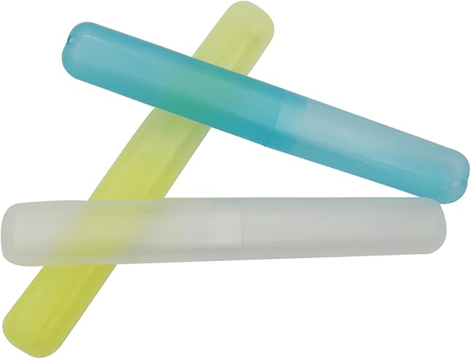 6 Pack Travel Toothbrush Containers Case Portable Plastic Breathable Toothbrush Holder Storage Dust-Proof and Sanitary for Travel Camping School Business (Blue, Yellow, Clear)