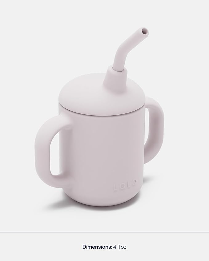 Lalo Little Cup 2-Pack, Non-Toxic Silicone Straw Cup with Handles - Baby and Toddler Sippy Cup - Mini Cup and Straw Training System, 4oz, Lavender