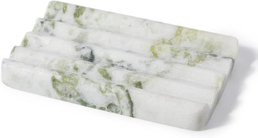 Marble Soap Dish, Large Stone Bar Soap Holder Shower, Green Bathroom Soaps Saver, Easy Cleaning Natural Stone Sponge Holder for Kitchen Sink, Executive Jewelry Ring Tray