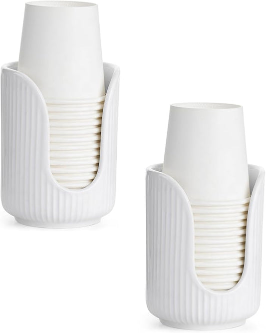 Bathroom Cup Dispenser, 3oz-4oz Ceramic Paper Cup Holder, Small Countertop Mouthwash Dixie Cups Accessories, for Vanity Countertops, Bathroom, Kitchen, and Dining Room