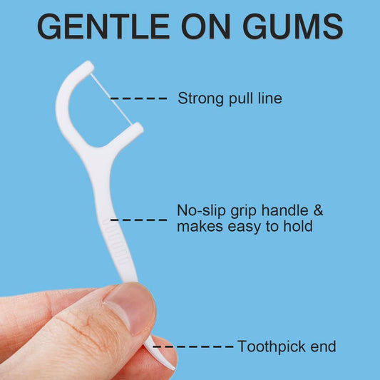 600 Count Dental Floss Picks – Toothpicks for Deep Cleaning, Comfortable Handle to Care Teeth Clean Flat Wire – 50 Pack with Picks Per Portable Case for Family