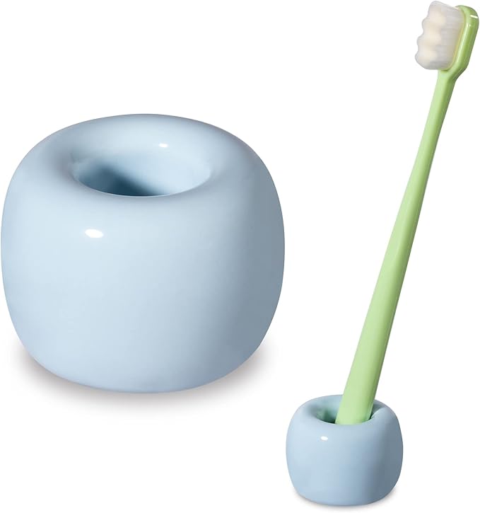 Urbanstrive Sleek Mini Ceramics Toothbrush Holder Stand for Bathroom Vanity Countertops (Light Blue 1-Pack)