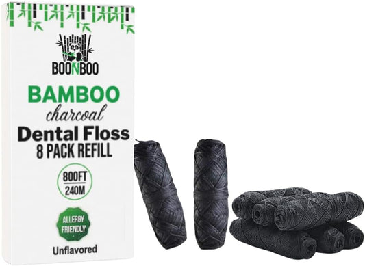 BOONBOO Dental Floss Refill, Bamboo Charcoal Woven Thread, 8 Pieces, Unflavored