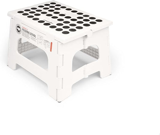 Kikkerland Rhino Foldable Step Stool – Holds Adults up to 300 Lbs, Best for Kitchen & Bathroom – Collapsible, Portable, Lightweight Stepping Stool with Sturdy, Non-Slip Design – White, 8”