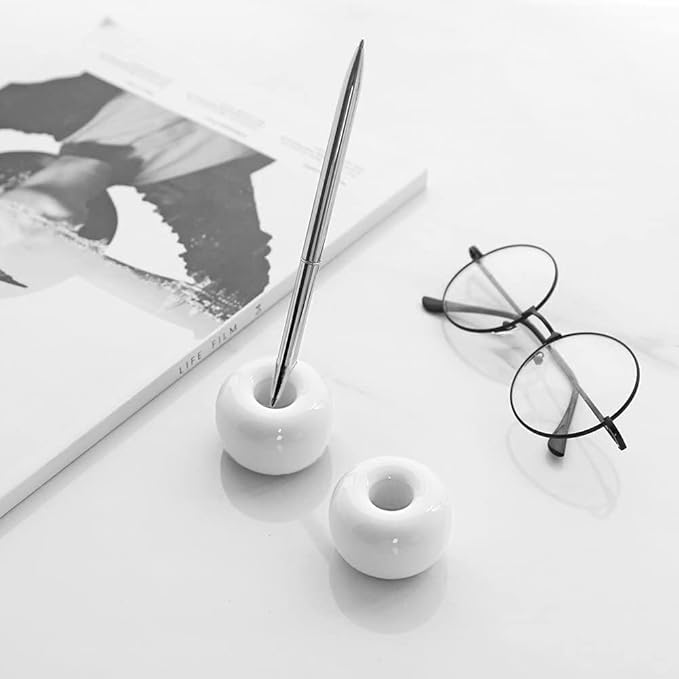 Mini Ceramics Toothbrush Holder Stand for Bathroom Vanity Countertop, Handmade Couple Toothbrush Head Holder, Shaver Holder and Office Pen Holder, 2-Piece Set White
