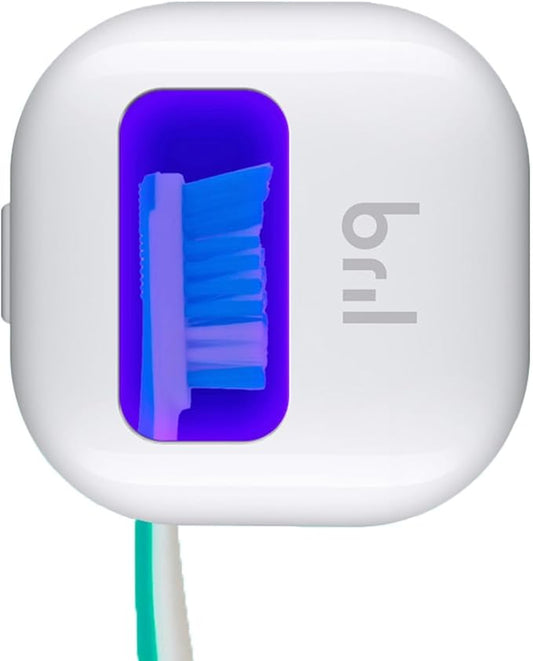 Bril UV-C Toothbrush Sanitizer, Portable Cleaner, Travel Cover, Magnetic Holder, and Rechargeable Case for Any Size Toothbrush, White