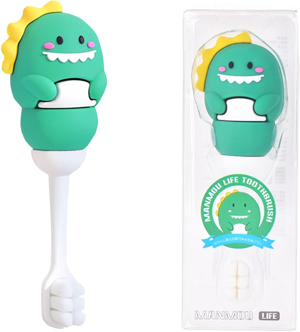 Toddler Toothbrush with Tongue Cleaner, Extra Soft Bristles for Kids 1-6，BPA-Free Baby Toothbrush with Ergonomic Grip & Non-Slip Handle， Kid Toothbrush for Gentle Care & Safe Brushing (Green, 1 Count)