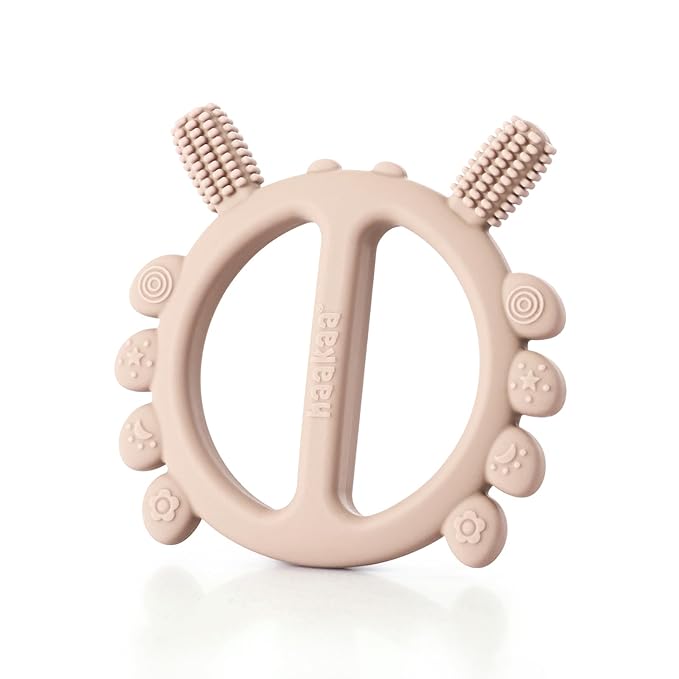 Haakaa Silicone Crab Baby Teether,Teething Toys,360°Baby Toothbrush Head for Infant Self-Brushing Training,Food-Grade Silicone,Blush