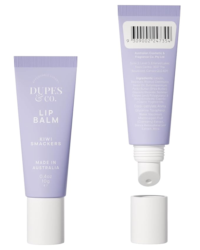Dupes & CO. Lip Balm 2-Pack – Caramel Cream & Watermelon Burst, Hydrating Fruity Lip Moisturizer, Vegan & Cruelty-Free, Soft Smooth Nourishing Lips, Australian Made, 2 x 0.4 oz