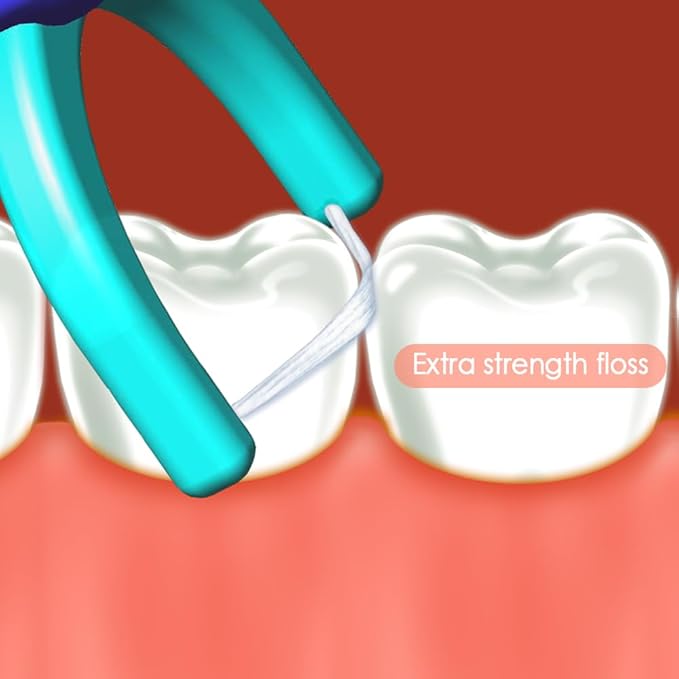 T.Smile NoFuss Dental Flosser Kit, 5-inch Long Handles & Refill Heads, Extra-Strength Floss for Comfortable Clean, Fluoride Free, (3 Handles + 60 Extra-Strength Floss Refills)