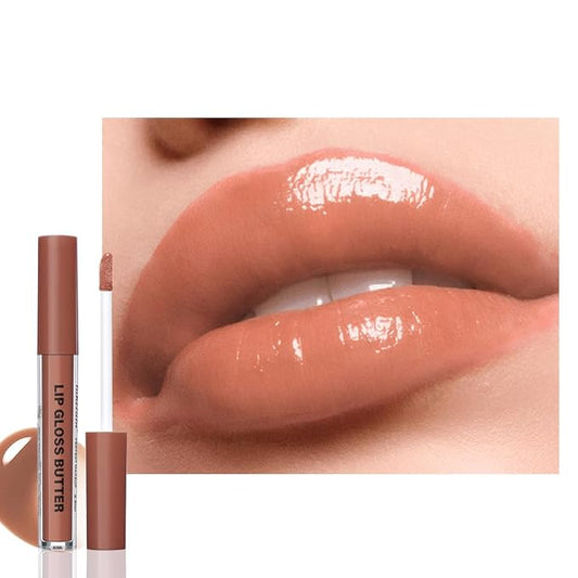 Brown Nourishing Lip Plumper Gloss, Orange Moisturizing High Shine Lip Glow Oil, Long Wear Hydration Mini Liquid Lipstick Makeup, Fresh Lightweight Glossy Plumping Lip Gloss for Women (08#)